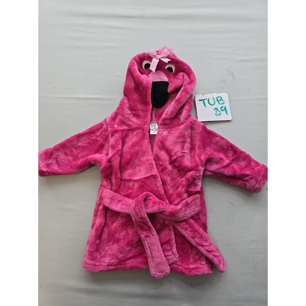 HB Baby Girls Pink Flamingo Hooded Fleece Bathrobe 0-9M Style 57223